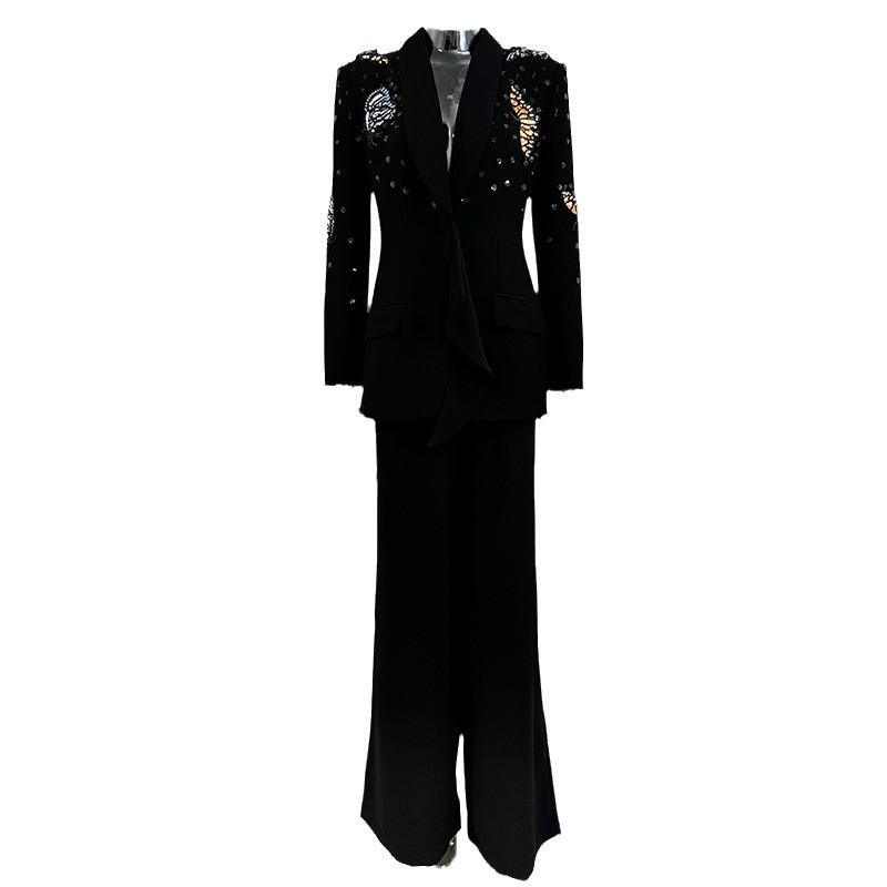 High Street Fashion 2026 Butterfly Bead Rhinestone Suit: Heavy Duty, Three-Dimensional Two-Piece Set with Long Pants.