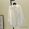 Women's Cotton Spring Shirt: Versatile Medium-Long, High-Grade Solid Color, Korean Artistic Style