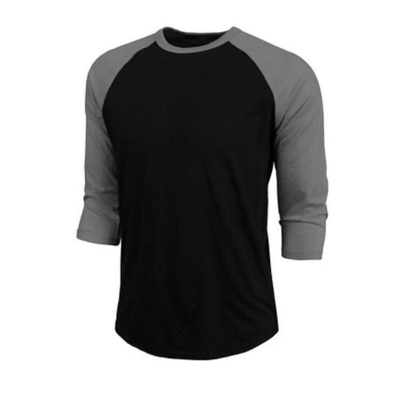 

Three Quarter Raglan Sleeve Running T-shirts Mens Spring Autumn Cotton Patchwork Silm Fit Fitness T Shirt Sports Gym Clothing M