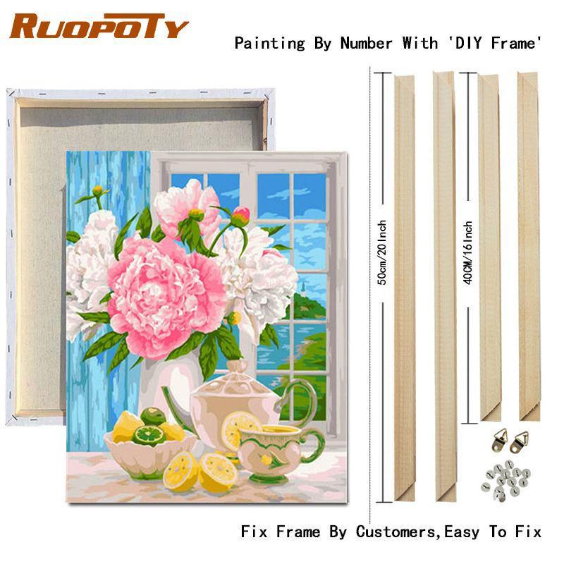 RUOPOTY Oil Painting By Number Rose Drawing On Canvas DIY Coloring By Numbers Flower Kits Acrylic Unique Gifts
