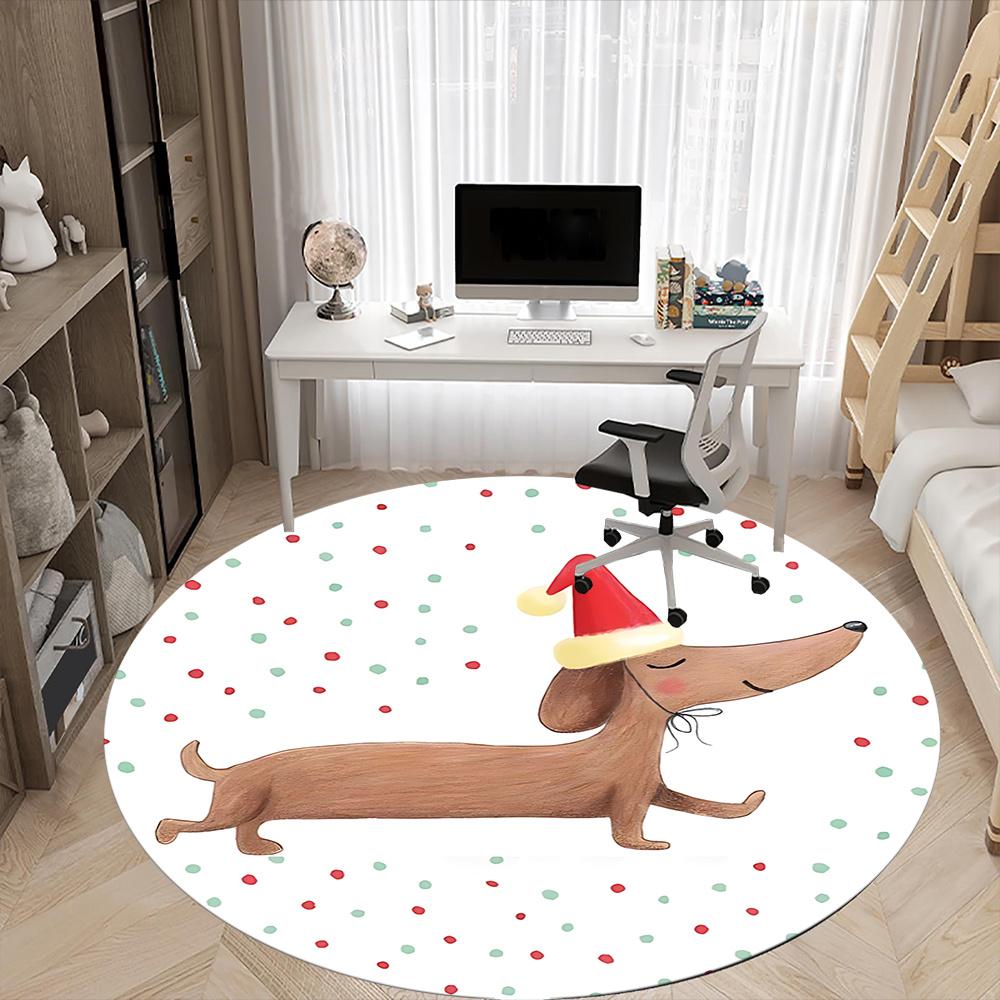 1pc Christmas Dog Office Round Area Rug, Indoor Mat Suitable ForOffice, Under Office Chairs Bedroom Living Room Home Decor, Room Deco u01