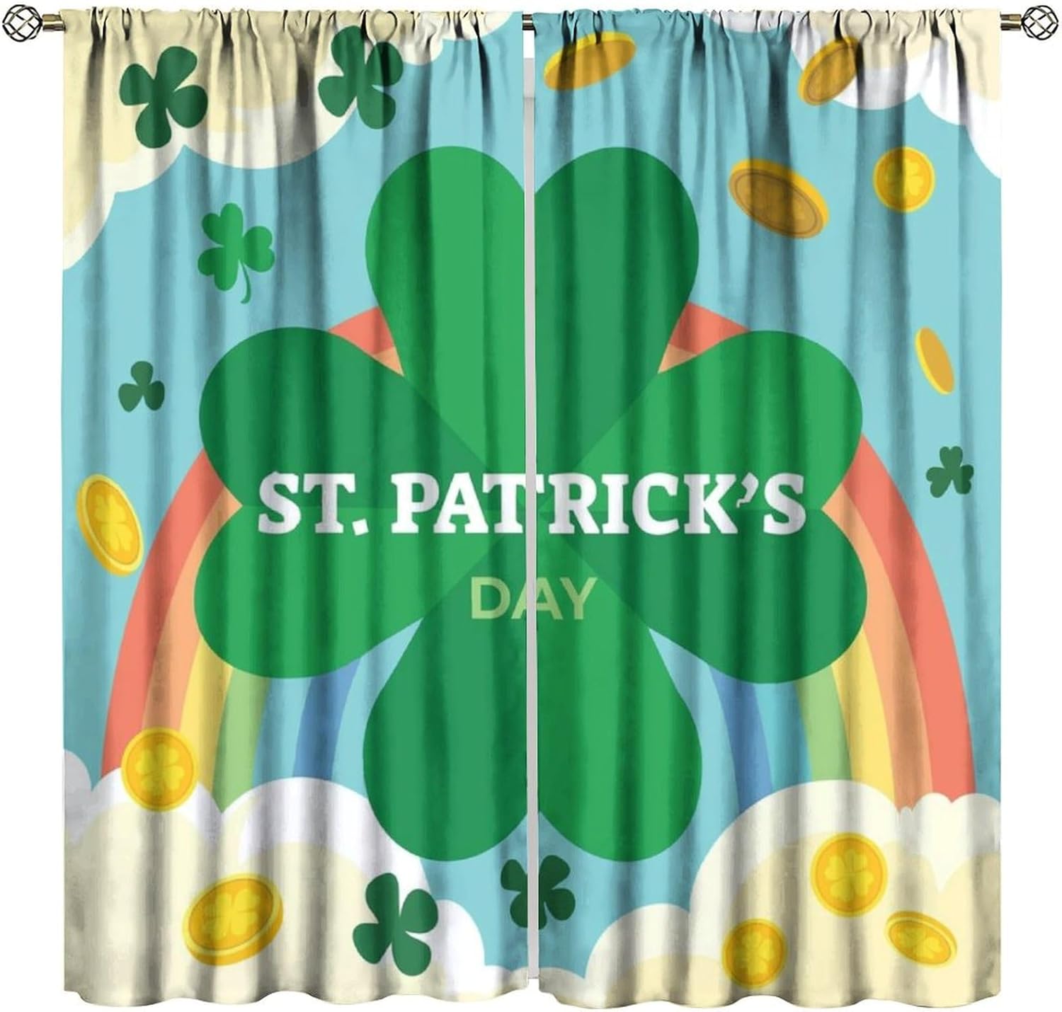 St Patrick s Day Decor Curtain St Patrick Leprechaun Gnome Green Hat St. Patrick s Day Shaamrock for Home Kitchen Livingroom 60×150cm
