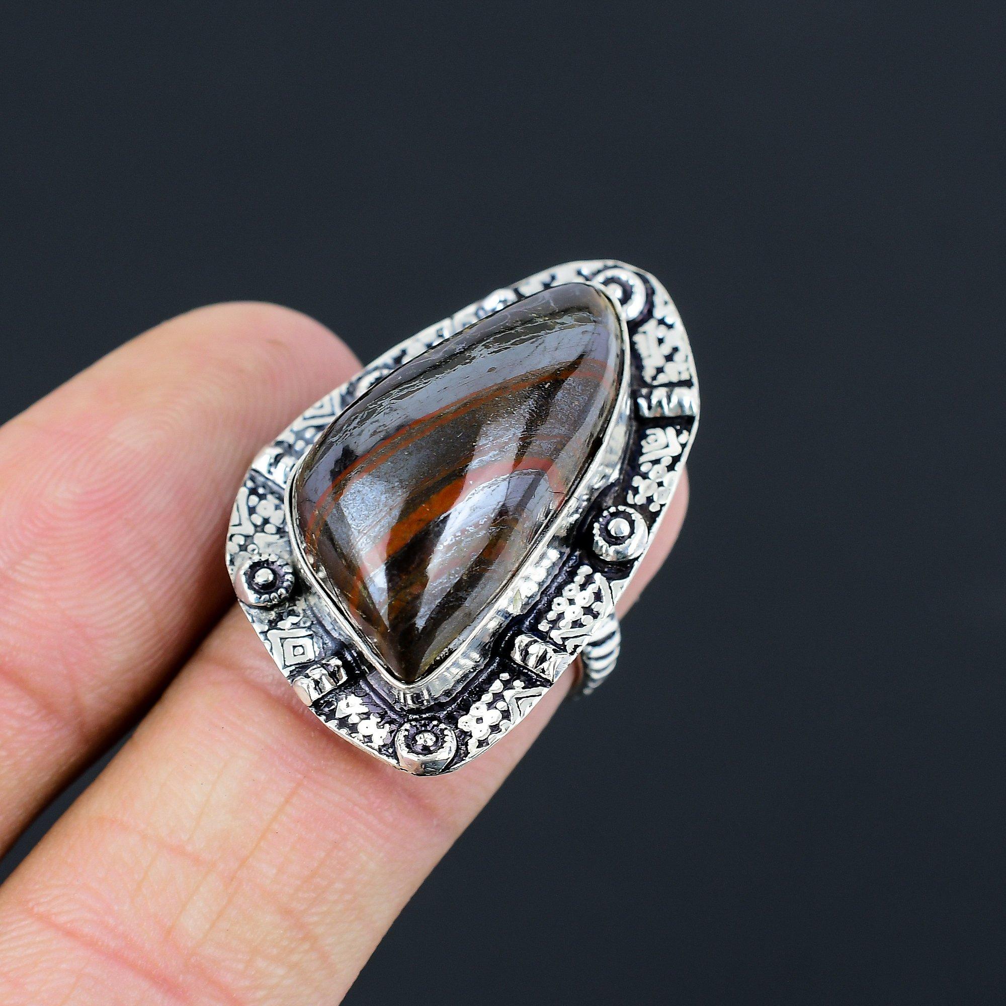 Gift For Women Promise Ring Size 6.5 925 Silver Natural Iron Tiger Eye Gemstone 6.5