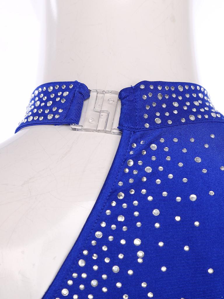 Womens Latin Dance Crop Top Single Long Sleeve Asymmetrical Shoulder Sparkly Rhinestone Top Belly Dancewear
