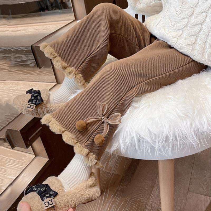 

Вельветовые брюки для девочек, модные повседневные брюки с бантом, универсальные прямые брюки-трубы с микро-завязками, детская одежда, осень-зима 90 кофейный