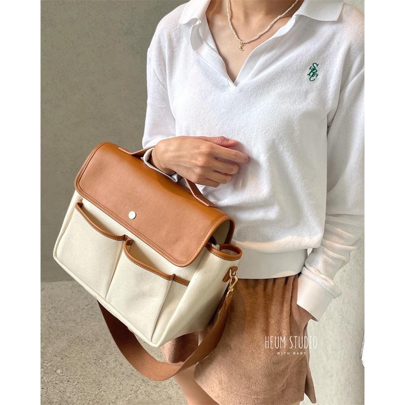 

IELGY Сумка для мамы, холщовая сумка-мессенджер для матери и ребенка с несколькими отделениями для выхода на улицу коричневый