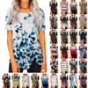Women's Summer Round Neck Short Sleeve Printed Hem Irregular Split T-shirt Pullover Top