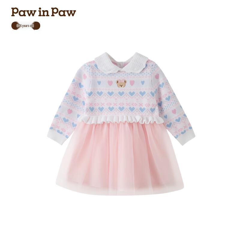 PawinPaw Cartoon Bear Baby Girl Mesh Knit Princess Dress 110