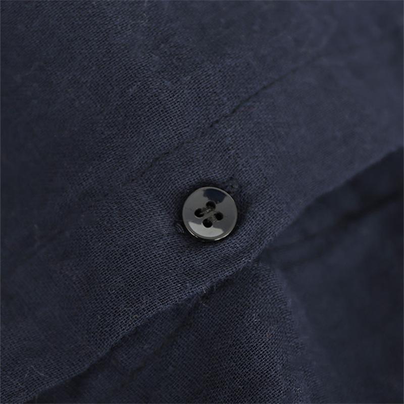 Bahar Güz Nakış Pamuk Keten Gömlek Kadın Uzun Kollu Bluz Beyaz Mavi Gevşek Yaka Düğmeli Gömlek Bayanlar Üstleri