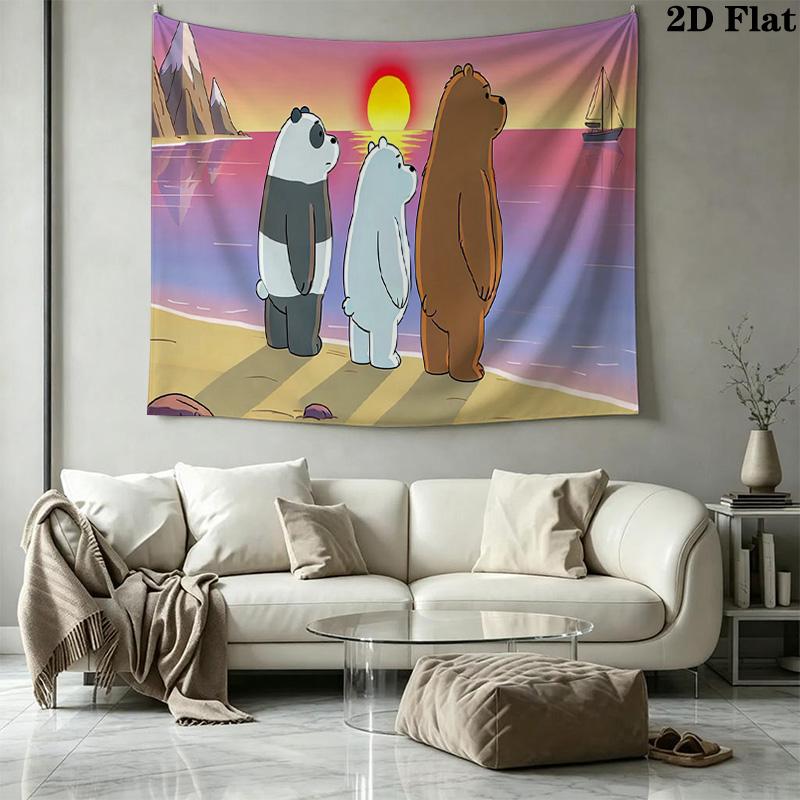 We Bare Bears Cartoon Wall Tapestry Aesthetic Wall Hanging Printed Fabric Blanket Decorative Tapestries for Bedroom Living Room Home Decor