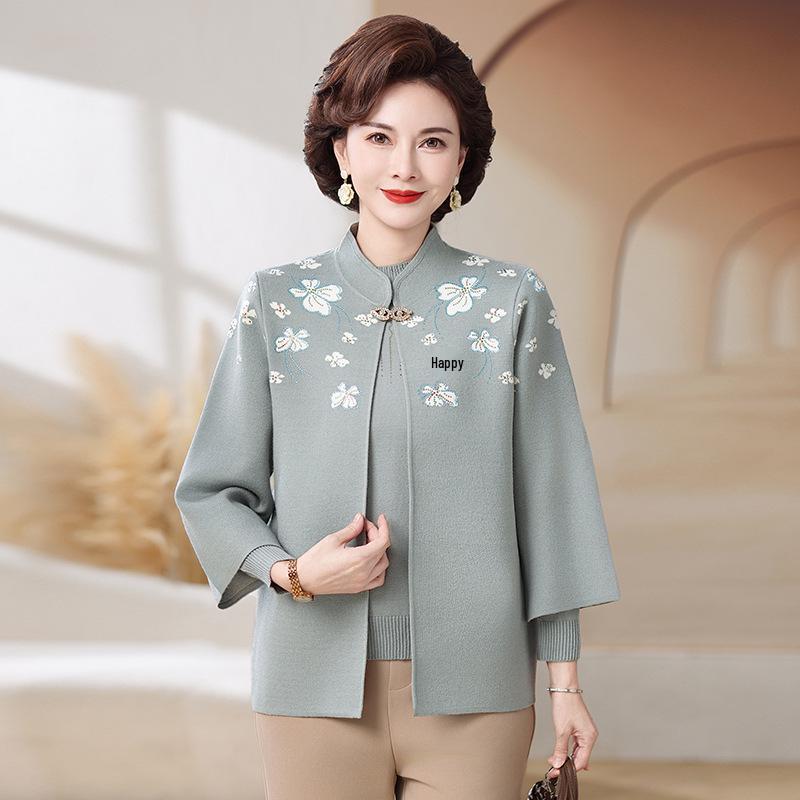 

2025 Mom s Spring & Autumn Knit Two-Piece Set for Middle-Aged & Elderly Women - Sweater & Cardigan Coat 115