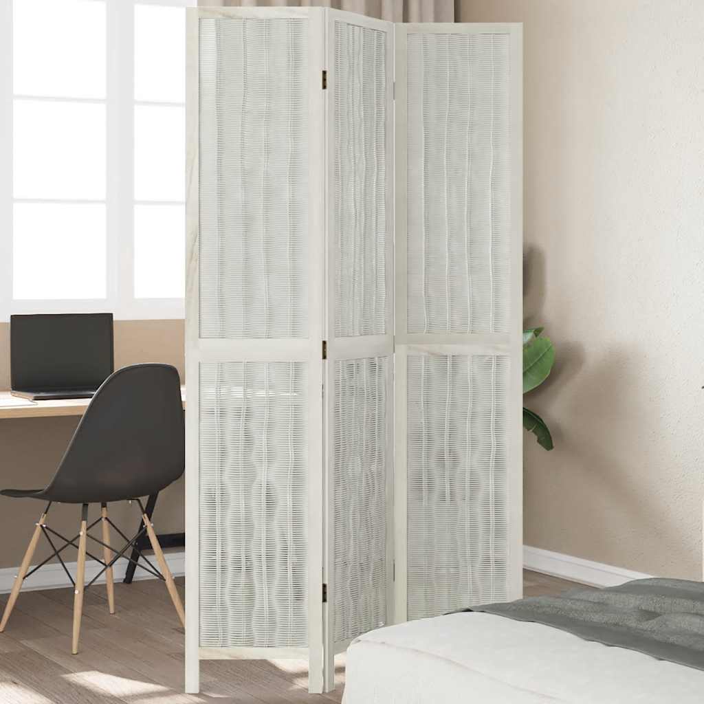 Vidaxl Room Divider, 3-Panel, White, Solid Paulownia Wood