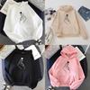 Heart Printed Hoodie For Women With Polyester Fabric And Loose Fit For Casual Wear
