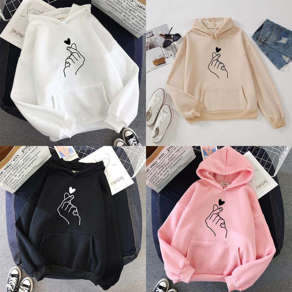 Heart Printed Hoodie For Women With Polyester Fabric And Loose Fit For Casual Wear