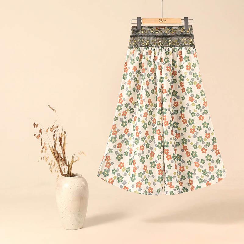 Hemp Wide-legged Pants Women Thin Simple Elastic Waist Versatile Casual Pants Seven Pants