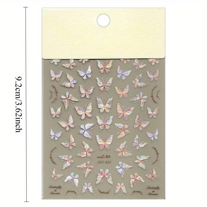 1PC Three-dimensional Laser Dream Butterflies Embossed Stickers 3D Shell Light Colorful Butterflies Cute Decal Decorations Light Grey