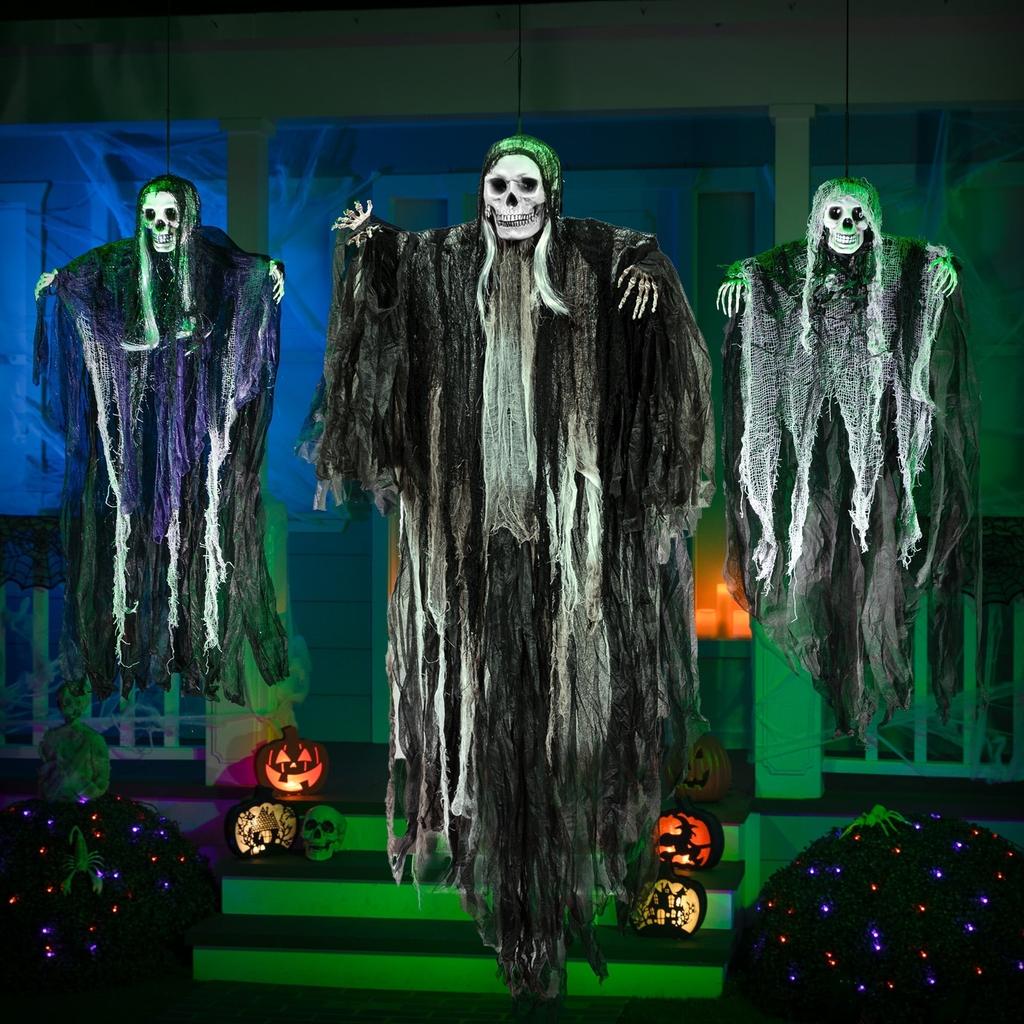 Joyfy 3 Pack Scary Skeleton Ghosts Grim Reapers Halloween Hanging Ghost Decoration for Halloween Indoor Outdoor Yard Decorations