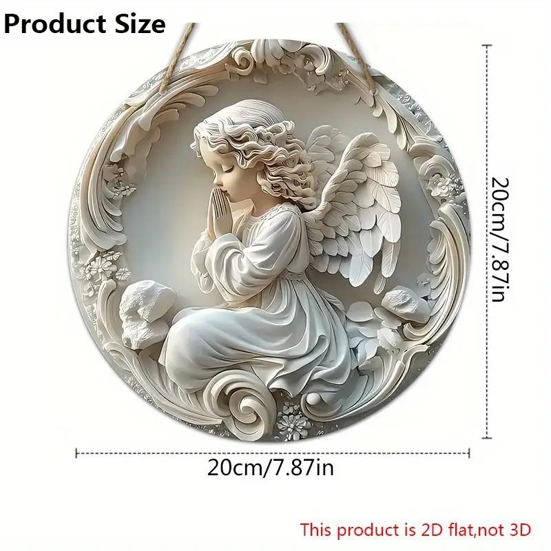 1 adet 2D Noel Melek Kanatları Kale Vaftiz Umut Akrilik 20cm/7.87 İnç Yuvarlak Duvar veya Kapı Dekorasyonu, Şükran Günü