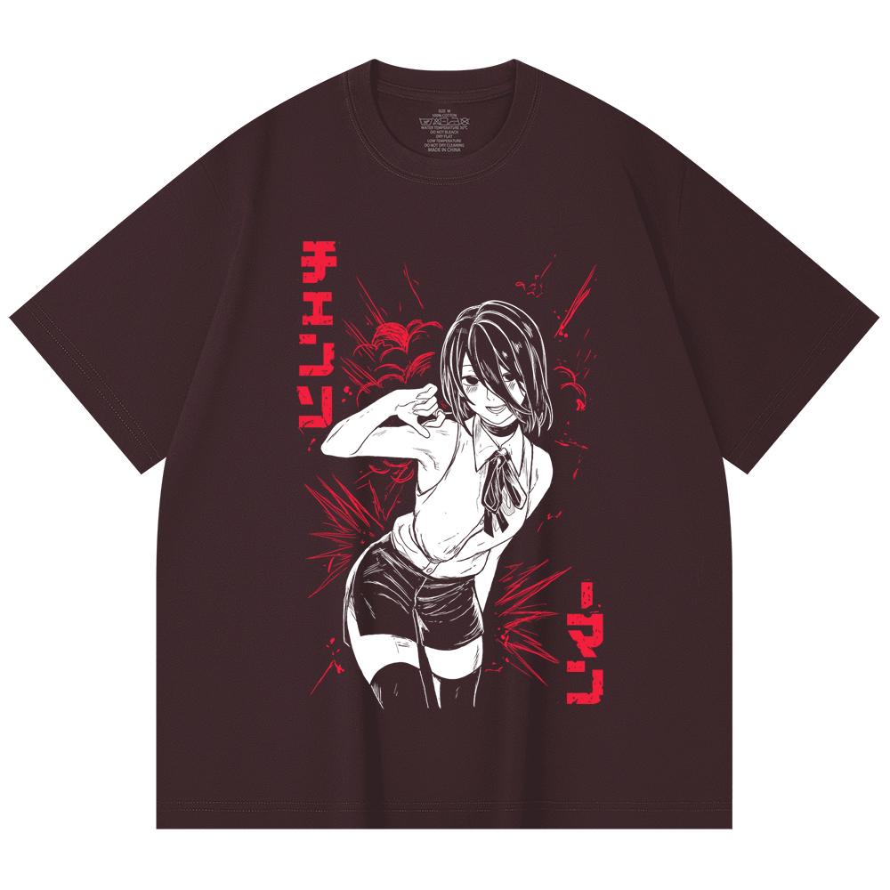 

230 Gsm 100% Cotton Chainsaw Man V13 Reze Print Unisex Heavy Cotton T Shirt 2XL вина червоного кольору