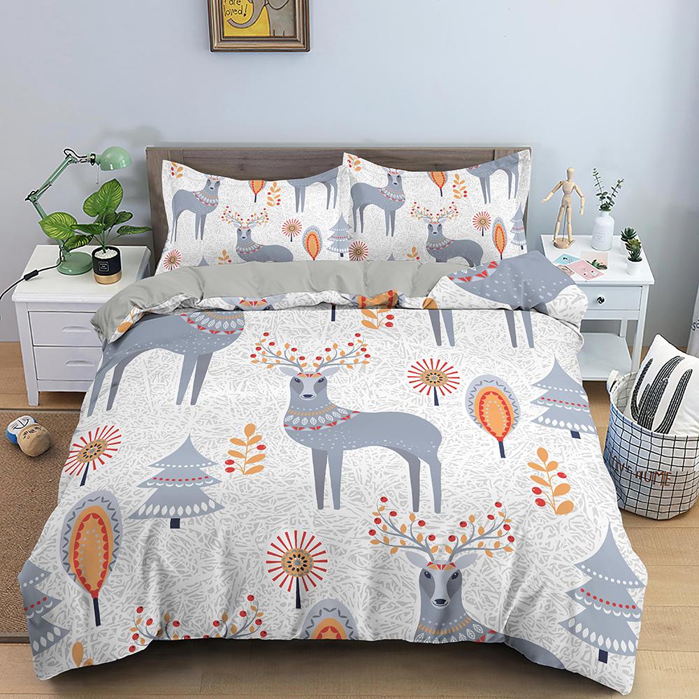 Merry Christmas King Queen Duvet Cover Xmas Bedding Set For Kid Santa Claus Quilt Cover Cartoon 2/3Pcs Polyester Comforter Cover