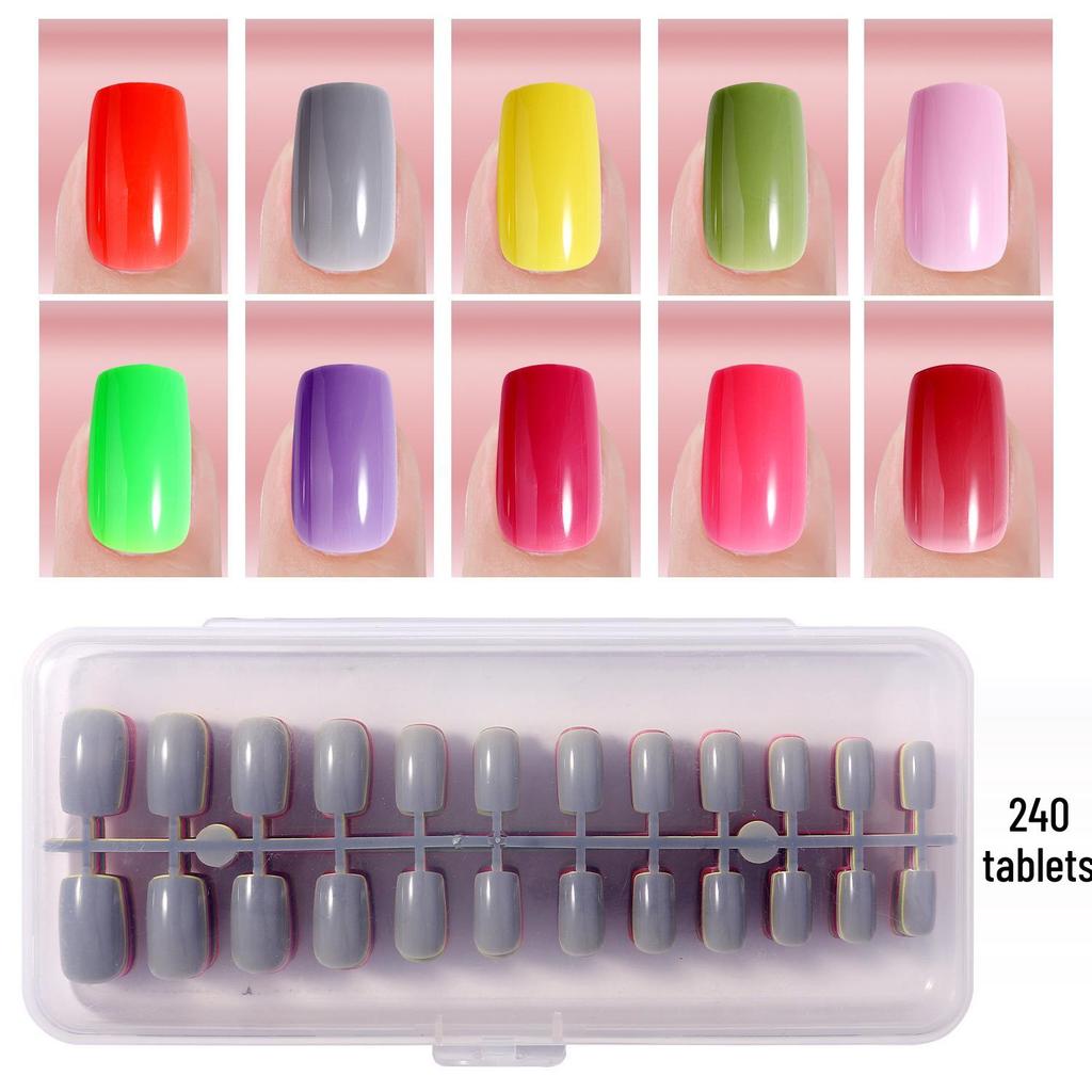 Colored Glitter Nail Art Tips - 240-Piece Set with Various Styles and Multiple Colors, Boxed Fake Fingernail Stickers