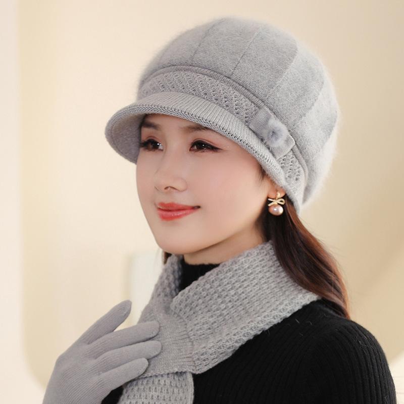 Women's Autumn/Winter Rabbit Fur Knitted Duckbill Hat for Middle-aged and Elderly