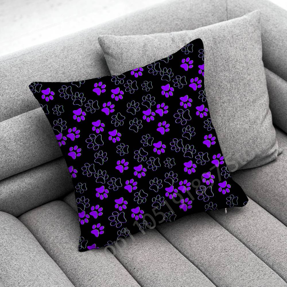 Dog Footprints Puppy Paw Print  Throw Pillow Case For 50x50cm 30x30cm 55x55cm 45x45cm 40x40cm Square Bed Pillowcase Cover