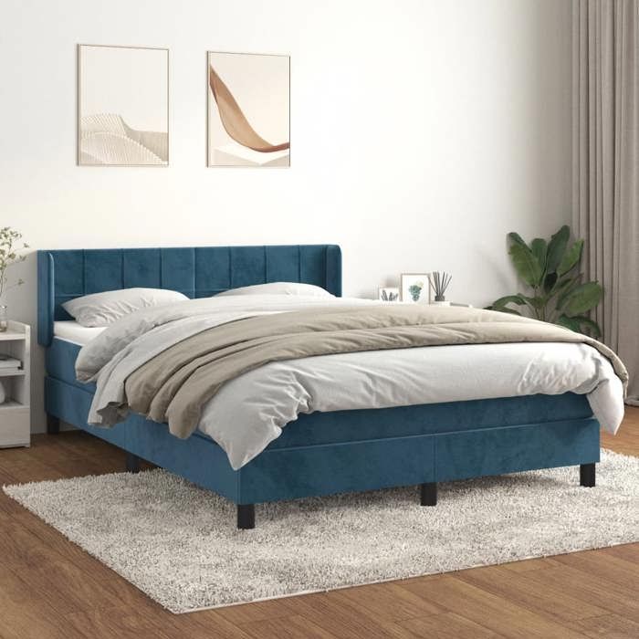 3130965 vidaXL Lit à sommier tapissier et matelas Bleu foncé 140x200cm Velours