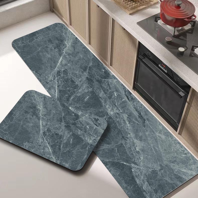 Household Marbled Long Strip Kitchen Non-slip Mat Light Luxury Plain Bathroom Absorbent Mat Door Mat