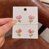 Charming Pink Oil-Drop Tulip Earrings with S925 Silver Posts