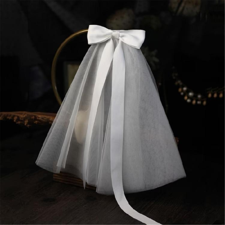 60cm Marriage Bridal Layered Veil Girls Tulle with Ribbon Bowknot Wedding Tiaras