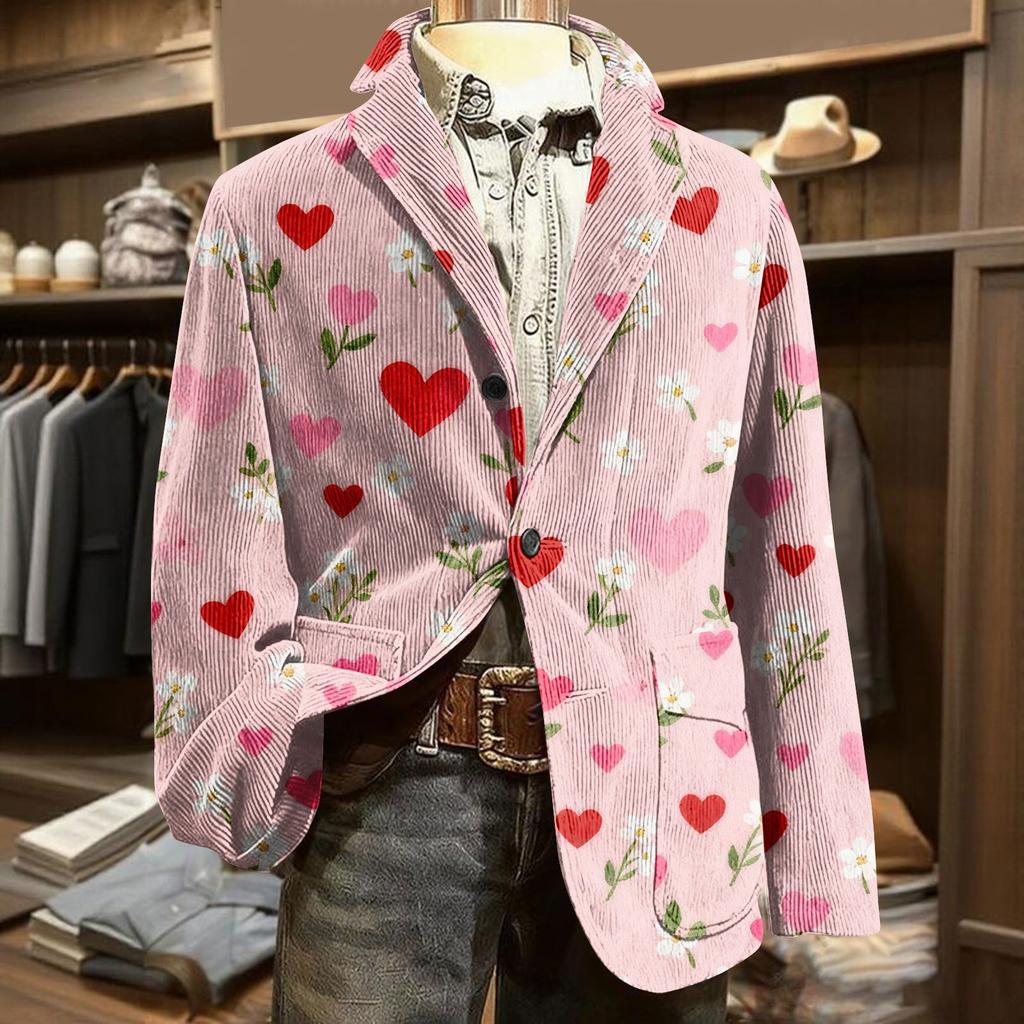 Herren Bedruckter Kord Samt Taschen Anzug Jacke Cardigan Herren Freizeitanzug