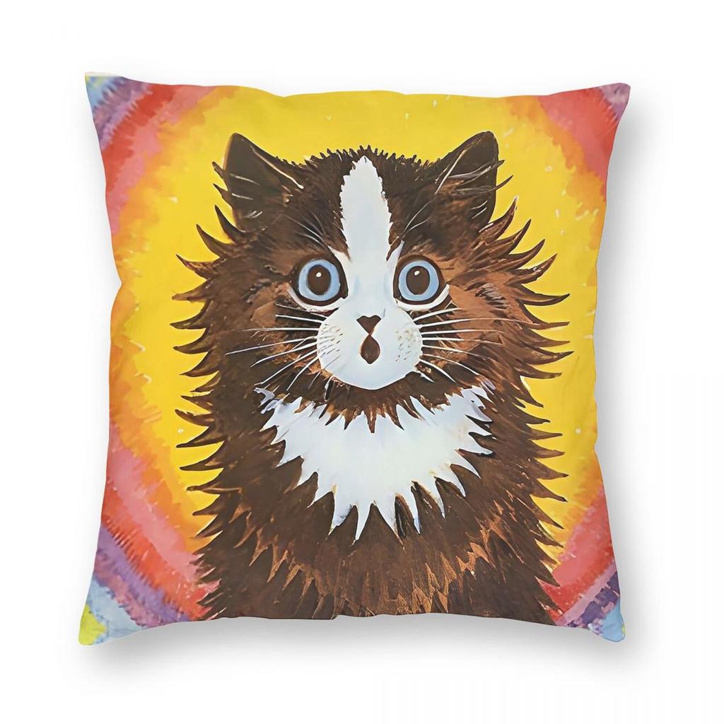 Louis Wain Cat Pillowcase Polyester Linen Velvet Creative Zip Decorative Pillow Case Room Cushion Cover 18"