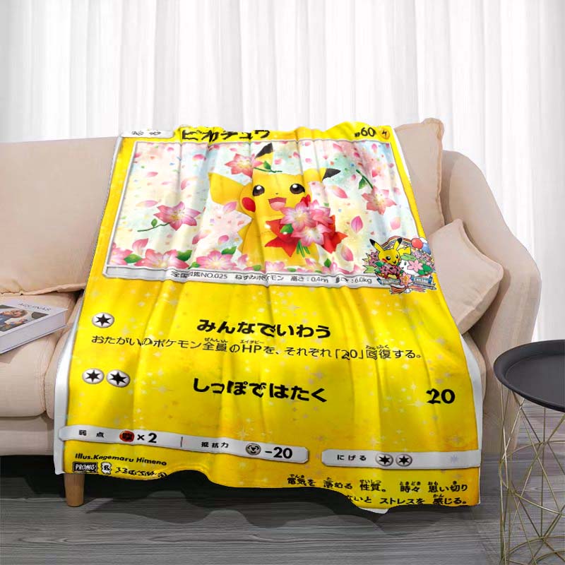 Cartoon Card Pokemon Pikachu Flannel Blanket Figures Home Sofa Lunch Break Blankets Children Student Blanket Nap Cover Kids Gift