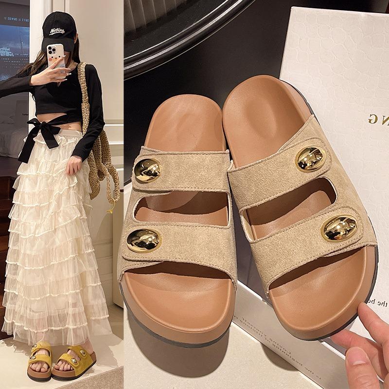 Retro Cool Slippers Women's Summer New Casual Thick-soled One-word Drag Women's Sandals Holiday Wind Beach Shoes