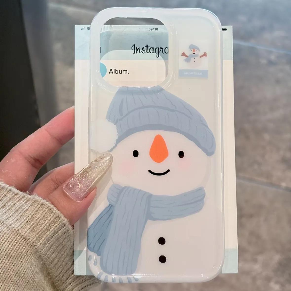 

INS Style Autumn Winter Cartoon Snowman Phone Case For iPhone 17 Air 16 15 14 13 12 11 Pro Max Mini 78 Plus Y2K Anti Fall Cover iPhone 15 Pro Max