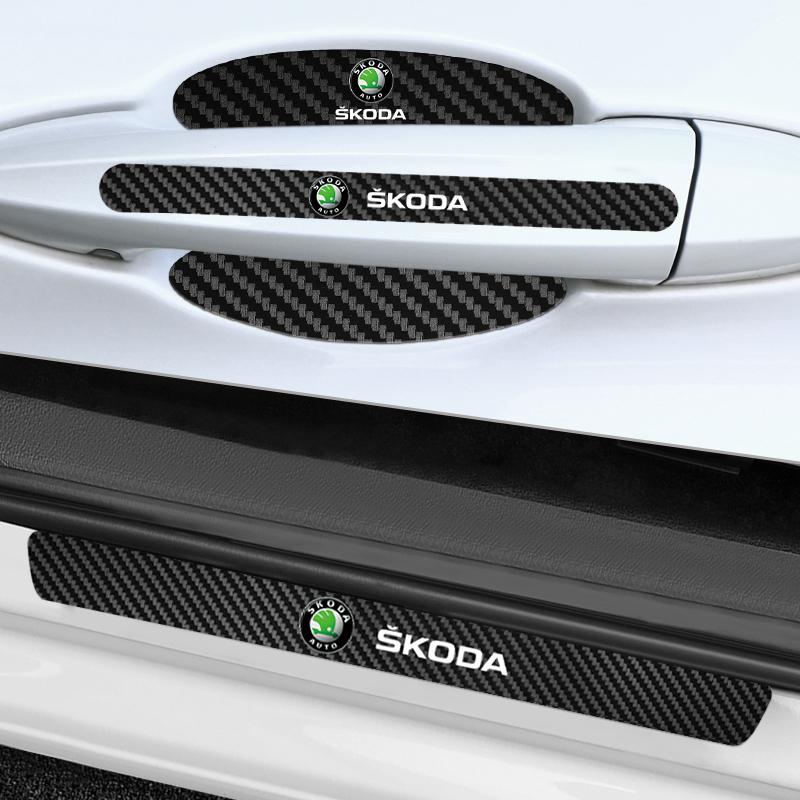 2025 Horká prahová lišta s miskou na kliku dveří Ochranné nálepky na auto proti poškrábání Pro Skoda Octavia SUPERB RAPID KAROQ FABIA YETI