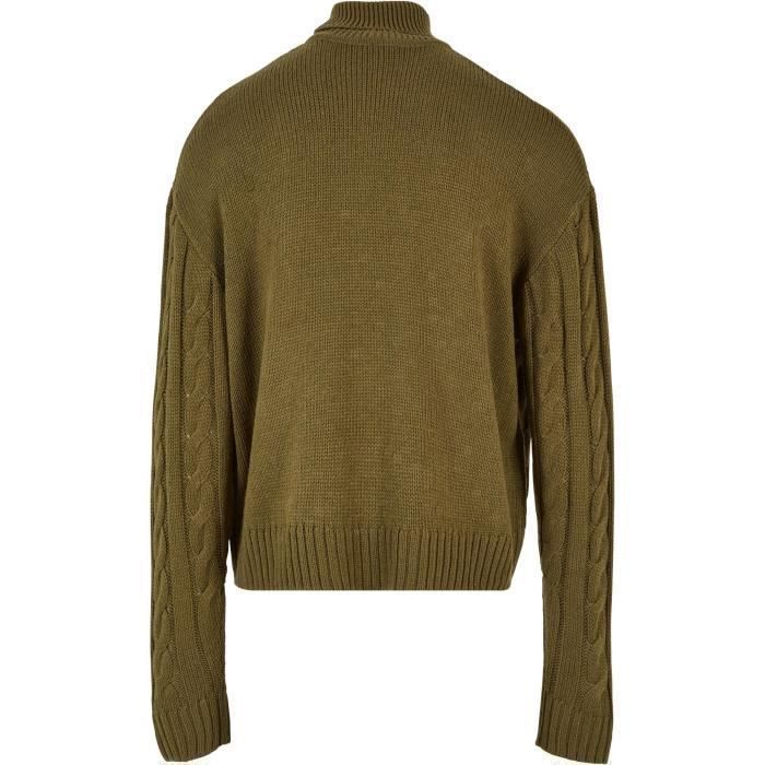 Pull Col Roulé - Urban Classics - Vert Olive - Homme - Coupe Surdimensionnée - Motif Câbles