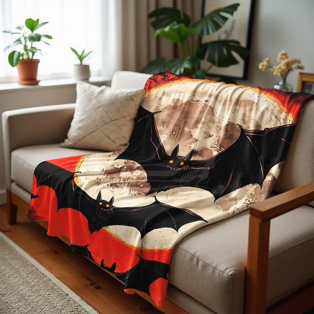 Moon Bat Graphic Soft Flannel Blanket Breathable Warm Throw for Office Car Sofa Kids Room Birthday Xmas Gift