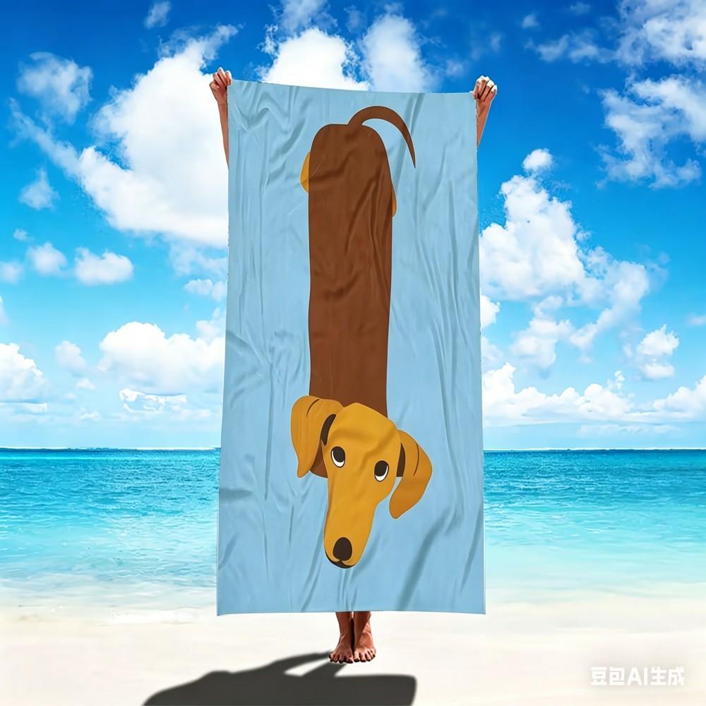 Süßes Dackel-Print Strandtuch Groß Weich Saugfähig Duschtuch Brauner Dackel Sonnenbad-Decke Picknickmatte Yogamatte