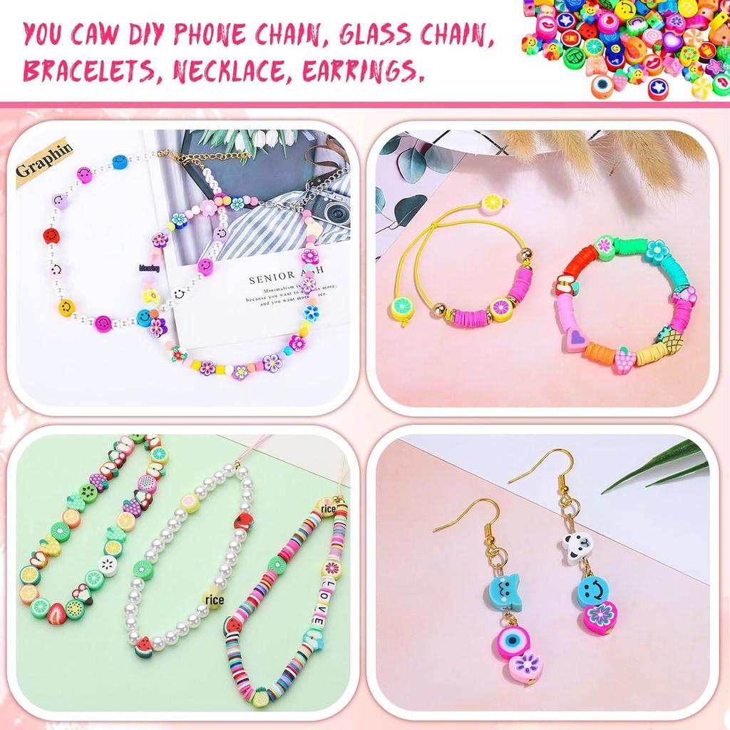 Cross-border DIY Bracelet & Necklace Kit: 36 Polymer Clay Beads with Fruit, Animal, Letter, Horse Pendants