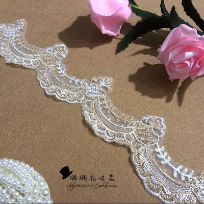 Pizzo Pizzo Beige + Filo d'Oro Pizzo Pizzo Tessuto per Abito da Sposa Velo Copricapo Accessori Fai da Te Tessuto