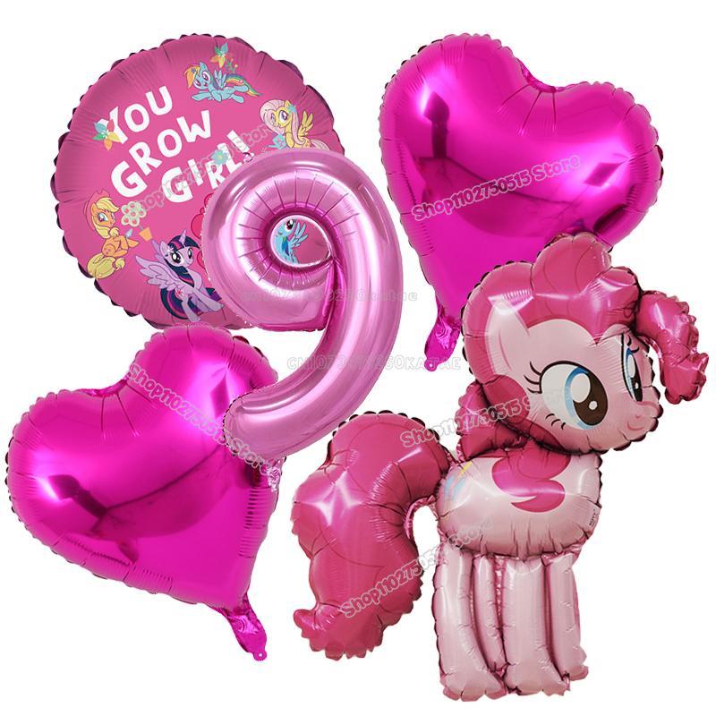 Beautiful My Little Ponys Girl Birthday Number Balloons Decoration Cute Cartoon Love Shape Round Balloons Set Party Supplies Kids Favor