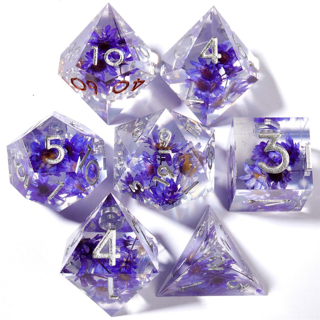 Resin Dice Set Luminous Sand, Dragon and Dungeon Polyhedral Dice, Punk Style Role-Play RPG Explorer MTG Pioneer Game DND Dice Set