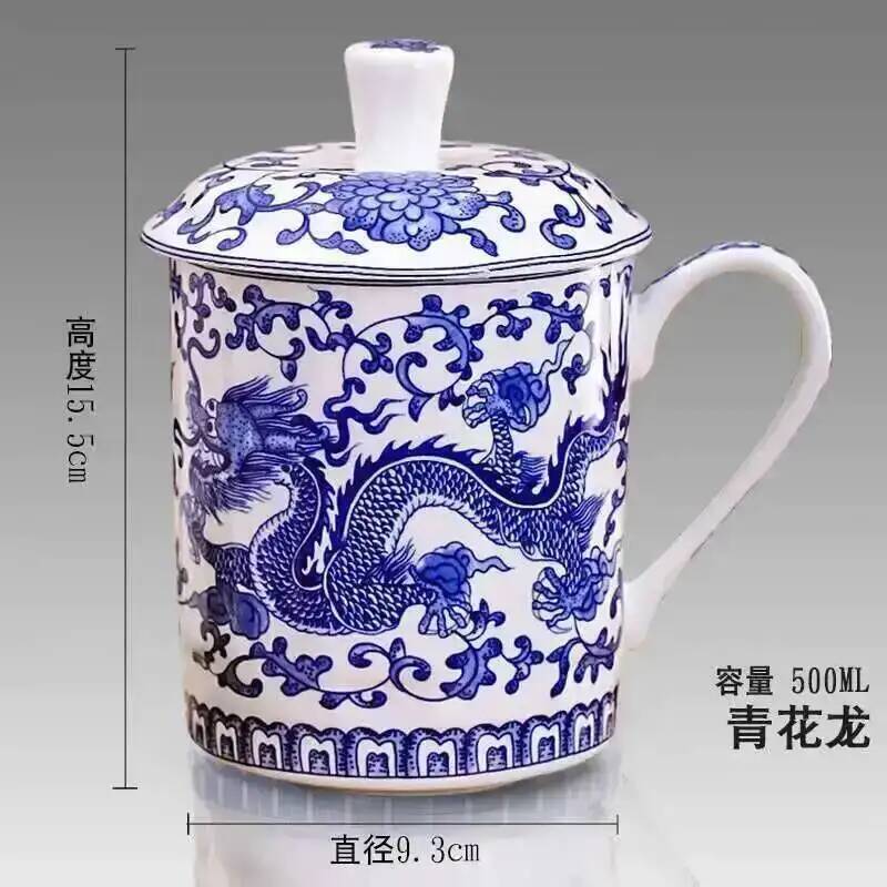 500ml Chinese Style Bone China Jingdezhen Blue and White Porcelain Tea Cup Office Drink Cup Travel Teaware