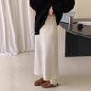 Petite Coffee Wool Midi Skirt for Women - High-Waisted, Slim Fit, Bodycon, A-Line, Raccoon Fur Trim, Perfect for Autumn/Winter