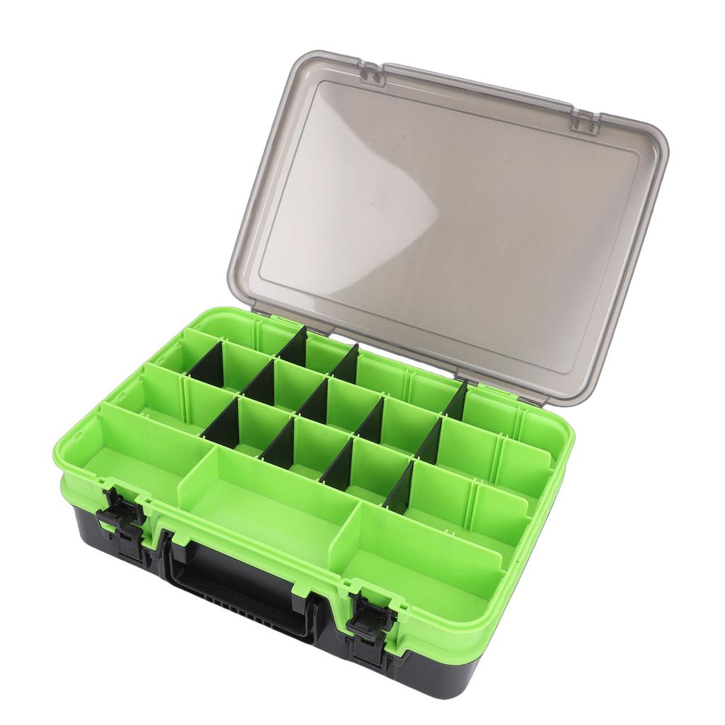 Double Layer Lure Box with Divider Panels Portable Fishing Tackle Storage Organizer for Lines Hooks Lures Green