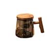 Office Men and Women High Temperature Resistant Glass Green Tea Cup Wooden Tea Water Separation Glass Brew Tea Cup Mountain View Glass Cup
