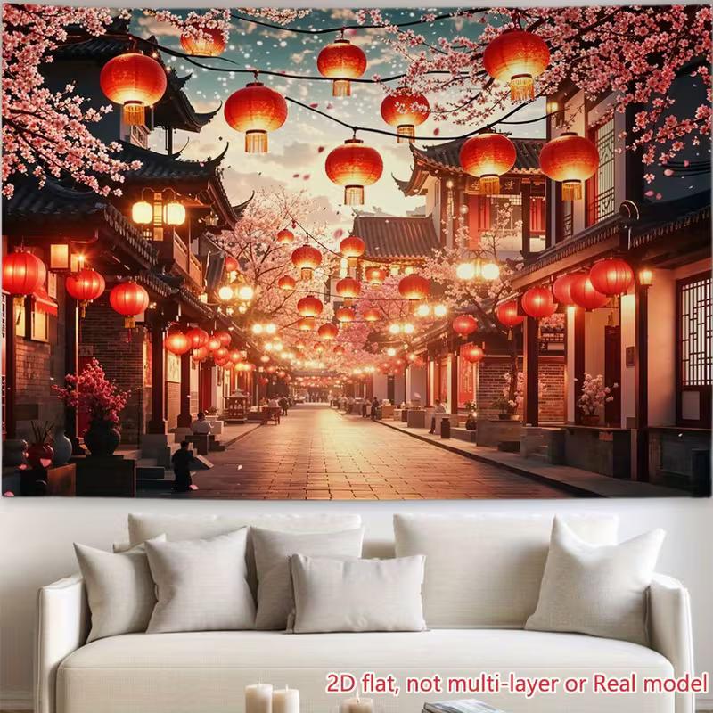 2D Ancient Chinese Street Red Lanterns Photography Background
