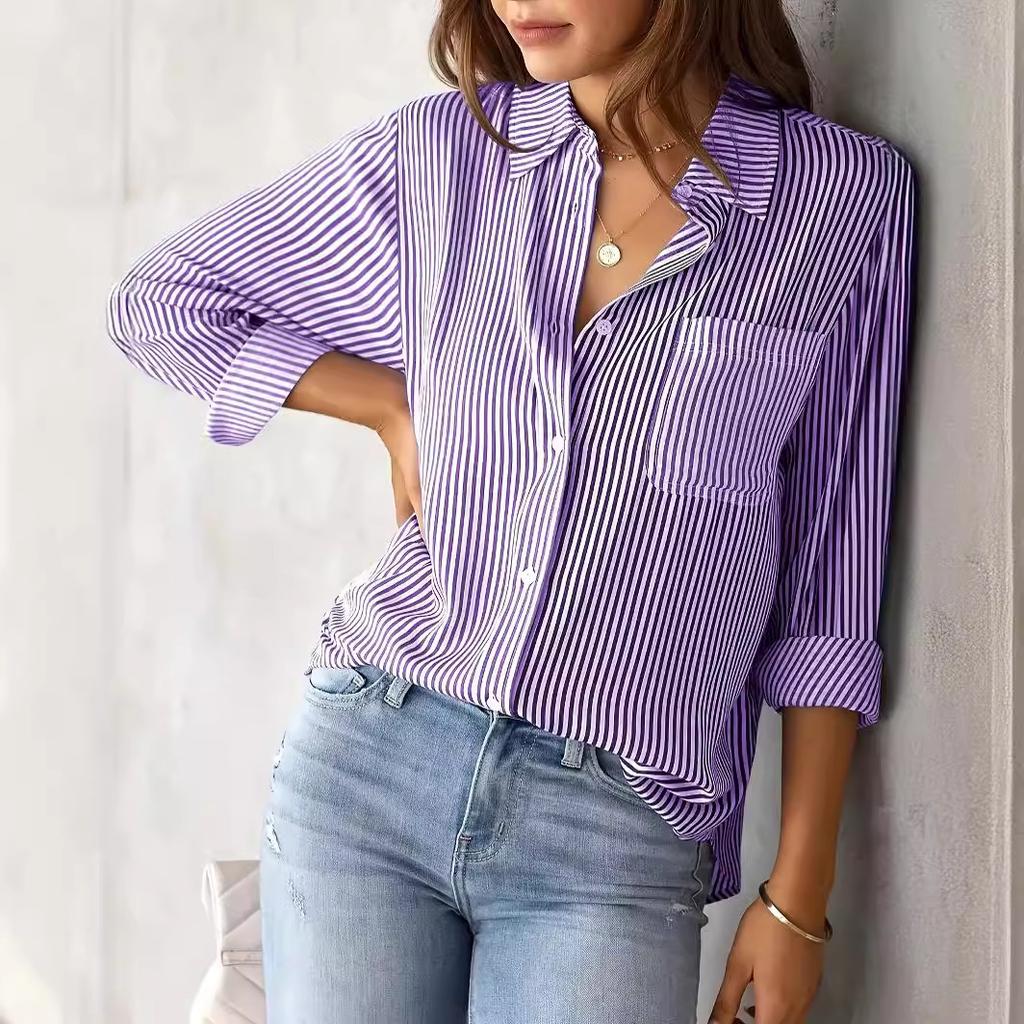 Pocket Button Up Shirts Loose Casual Long Sleeved Women’s Blouses & Shirts